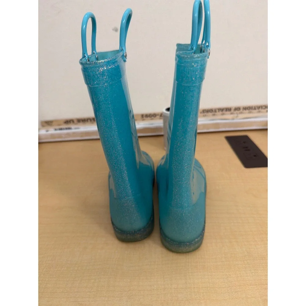 Toddler Turquoise Blue Glitter Jelly Rain Boots Waterproof Pull On Size 3